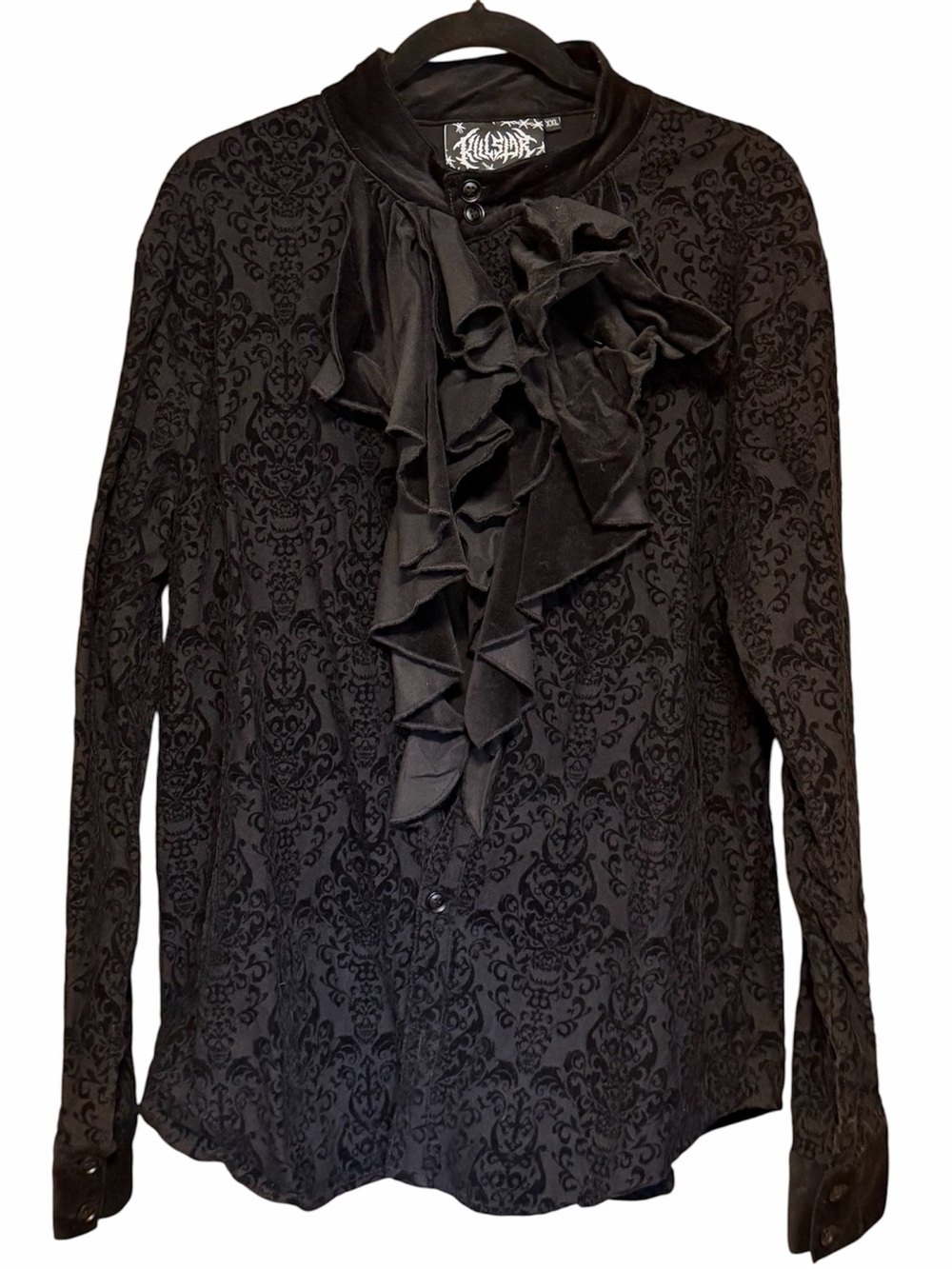 KillStar Black Lace Velvet Gothic Ruffle Thorn Rue Shirt XXL